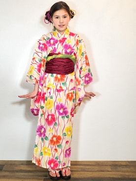 「--（--）のアイテム（浴衣）」を使った、アンココンさん（キッズ・134cm）の春コーディネート