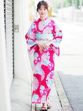「--（--）のアイテム（浴衣）」を使った、アンココンさん（レディース・163cm）の夏コーディネート