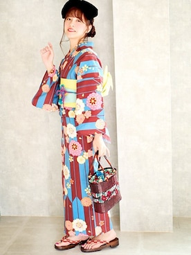 「--（--）のアイテム（浴衣）」を使った、アンココンさん（レディース・158cm）の夏コーディネート
