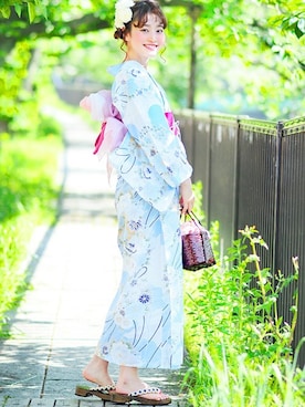 「--（--）のアイテム（浴衣）」を使った、アンココンさん（レディース・163cm）の夏コーディネート