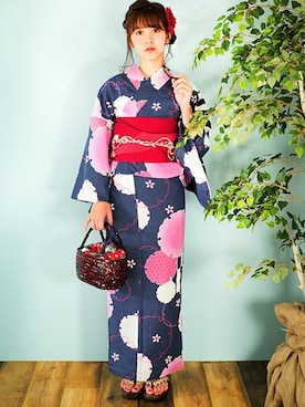 「--（--）のアイテム（浴衣）」を使った、アンココンさん（レディース・158cm）の夏コーディネート