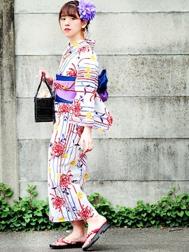 「--（--）のアイテム（浴衣）」を使った、アンココンさん（レディース・158cm）の夏コーディネート