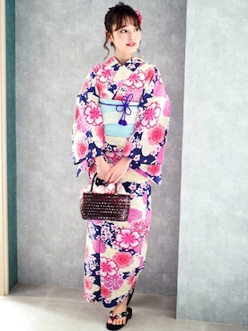 「--（--）のアイテム（浴衣）」を使った、アンココンさん（レディース・158cm）の夏コーディネート