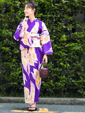 「--（--）のアイテム（浴衣）」を使った、アンココンさん（レディース・158cm）の夏コーディネート