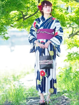「--（--）のアイテム（浴衣）」を使った、アンココンさん（レディース・158cm）の夏コーディネート