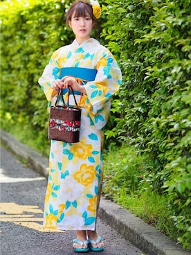 「--（--）のアイテム（浴衣）」を使った、アンココンさん（レディース・158cm）の夏コーディネート