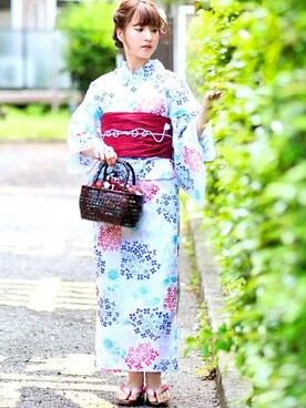「--（--）のアイテム（浴衣）」を使った、アンココンさん（レディース・158cm）の夏コーディネート
