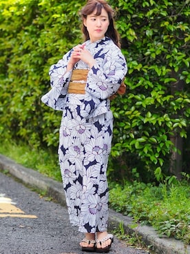 「--（--）のアイテム（浴衣）」を使った、アンココンさん（レディース・158cm）の夏コーディネート