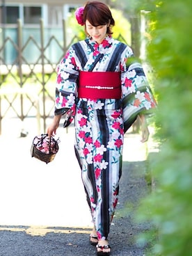 「--（--）のアイテム（浴衣）」を使った、アンココンさん（レディース・158cm）の夏コーディネート