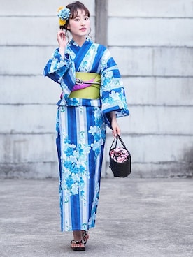 「--（--）のアイテム（浴衣）」を使った、アンココンさん（レディース・158cm）の夏コーディネート