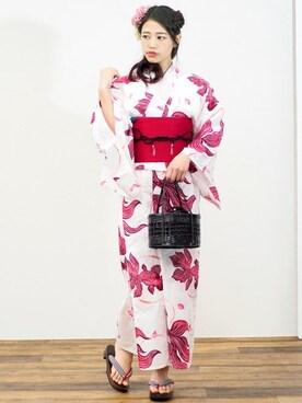 「アイテム（浴衣）」を使った、アンココンさん（レディース・158cm）の春コーディネート