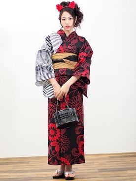 「アイテム（浴衣）」を使った、アンココンさん（レディース・158cm）の春コーディネート