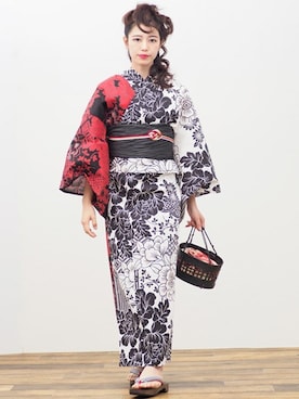 「アイテム（浴衣）」を使った、アンココンさん（レディース・158cm）の春コーディネート