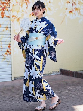 「アイテム（水着/着物・浴衣、ブルー系）」を使った、アンココンさん（レディース・160cm）の夏コーディネート