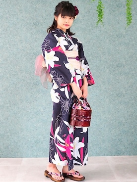「アイテム（浴衣）」を使った、アンココンさん（レディース・158cm）の夏コーディネート