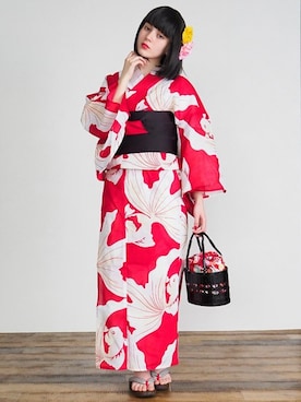 「--（--）のアイテム（浴衣）」を使った、アンココンさん（レディース・163cm）の夏コーディネート