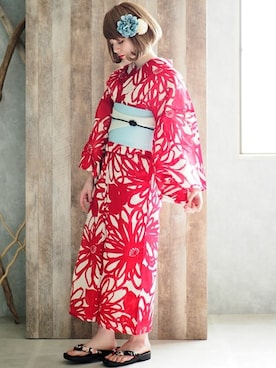 「モダン」｜「アイテム（浴衣）」を使った、アンココンさん（レディース・163cm）の夏コーディネート