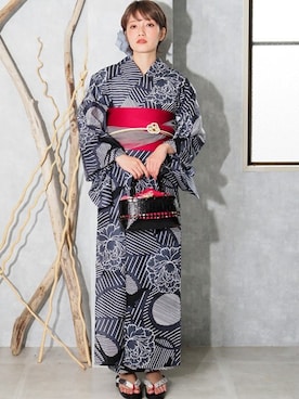 「--（--）のアイテム（浴衣）」を使った、アンココンさん（レディース・163cm）の夏コーディネート
