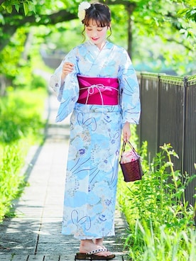 「ブルー」｜「アイテム（浴衣）」を使った、アンココンさん（レディース・160cm）の夏コーディネート