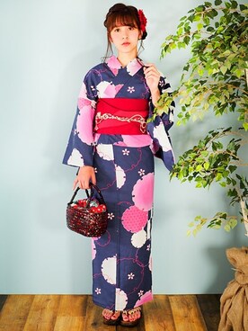 「アイテム（水着/着物・浴衣、ブルー系）」を使った、アンココンさん（レディース・160cm）の夏コーディネート