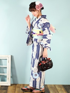 「アイテム（水着/着物・浴衣、ブルー系）」を使った、アンココンさん（レディース・160cm）の夏コーディネート
