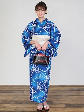 「ブルー」｜「アイテム（浴衣）」を使った、アンココンさん（レディース・164cm）の夏コーディネート