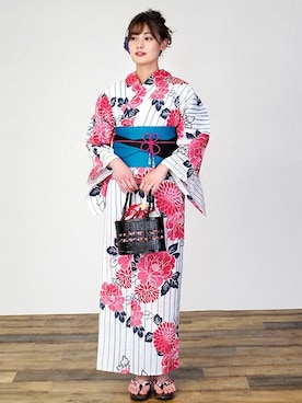 「アイテム（浴衣）」を使った、アンココンさん（レディース・164cm）の夏コーディネート