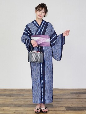 「アイテム（水着/着物・浴衣、ブルー系）」を使った、アンココンさん（レディース・164cm）の夏コーディネート