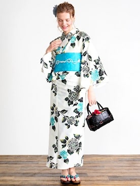 「--（--）のアイテム（浴衣）」を使った、アンココンさん（レディース・163cm）の夏コーディネート