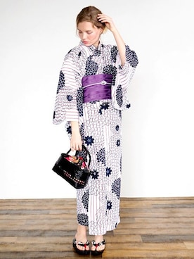 「--（--）のアイテム（浴衣）」を使った、アンココンさん（レディース・163cm）の夏コーディネート