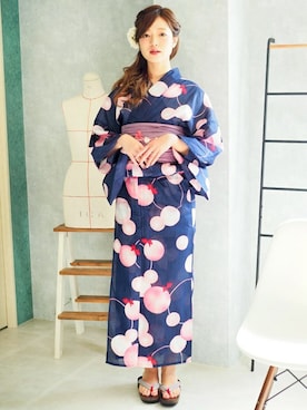 「アイテム（水着/着物・浴衣、ブルー系）」を使った、アンココンさん（レディース・167cm）の夏コーディネート