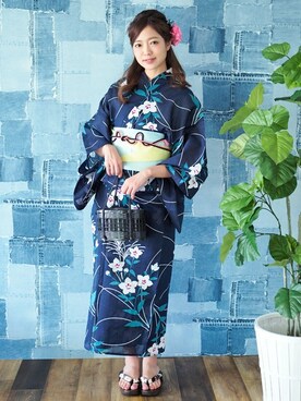 「アイテム（水着/着物・浴衣、ブルー系）」を使った、アンココンさん（レディース・167cm）の夏コーディネート