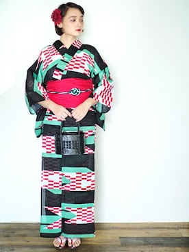 「アイテム（浴衣）」を使った、アンココンさん（レディース・166cm）の夏コーディネート