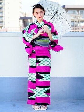 「アイテム（浴衣）」を使った、アンココンさん（レディース・166cm）の夏コーディネート