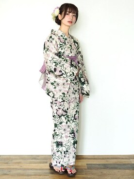 「アイテム（浴衣）」を使った、アンココンさん（レディース・163cm）の夏コーディネート