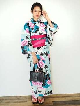 「アイテム（水着/着物・浴衣、ブルー系）」を使った、アンココンさん（レディース・160cm）の夏コーディネート