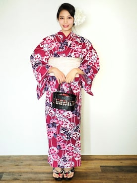 「アイテム（水着/着物・浴衣、レッド系）」を使った、アンココンさん（レディース・160cm）の夏コーディネート