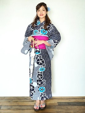 「アイテム（浴衣、ブラック系）」を使った、アンココンさん（レディース・167cm）の夏コーディネート