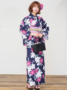 「アイテム（水着/着物・浴衣、ブルー系）」を使った、アンココンさん（レディース・160cm）の夏コーディネート