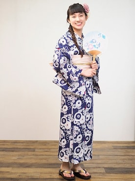 「アイテム（水着/着物・浴衣、ブルー系）」を使った、アンココンさん（レディース・153cm）の夏コーディネート