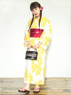 「アイテム（浴衣）」を使った、アンココンさん（レディース・153cm）の夏コーディネート