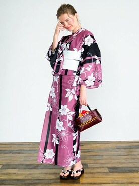 「アイテム（浴衣、パープル系）」を使った、アンココンさん（レディース・163cm）の夏コーディネート