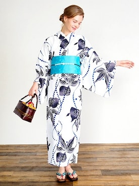 「アイテム（浴衣）」を使った、アンココンさん（レディース・163cm）の夏コーディネート