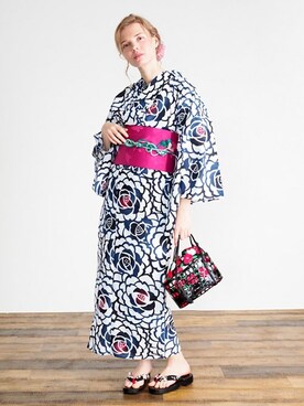 「アイテム（水着/着物・浴衣、ブルー系）」を使った、アンココンさん（レディース・163cm）の夏コーディネート