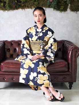 「アイテム（水着/着物・浴衣、ブルー系）」を使った、アンココンさん（レディース・160cm）の夏コーディネート