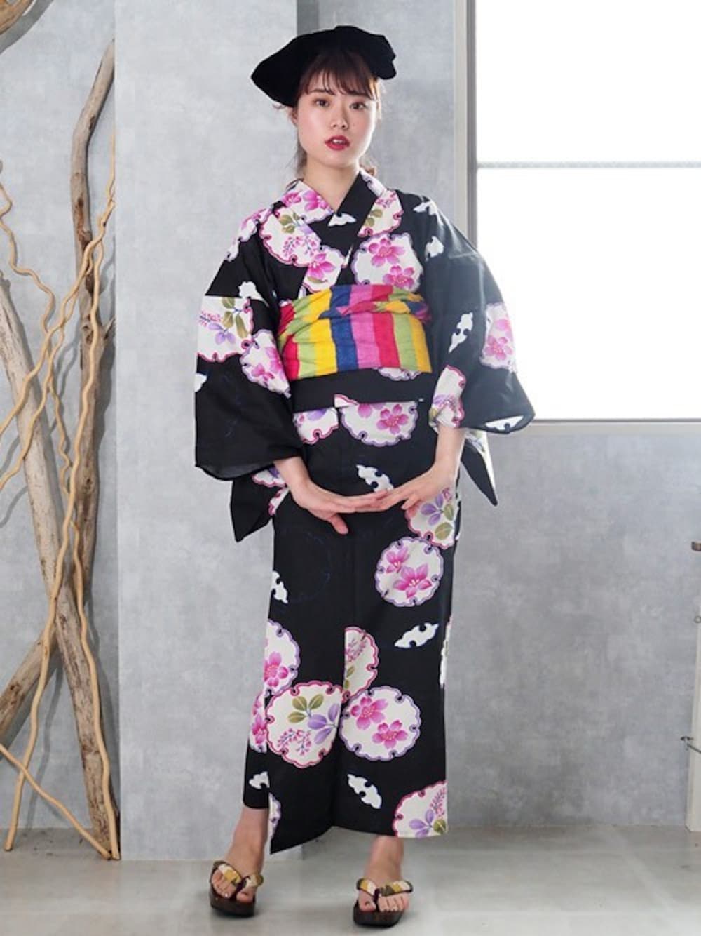 「ブラック、summer、大人カジュアル、ヘアアレンジ、休日スタイル、浴衣、休日コーデ、夏コーデ、夏祭り、おしゃれさんと繋がりたい」｜「FLAG by ALEXIA STAMの浴衣（浴衣、ブラック系）」を使った、アンココンさん（レディース・158cm）の夏コーディネートの1枚目の写真