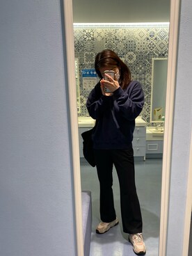 「champion usedのアイテム（トップス、ブルー系）」を使った、sayakafukunagaさん（レディース・161cm）の冬コーディネート