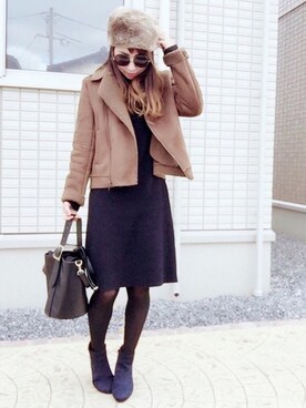 「JELLY BEANS」｜「アイテム（帽子）」を使った、MIKUさん（レディース・158cm）の冬コーディネート