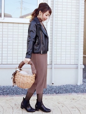 「JELLY BEANS」｜「アイテム（ライダースジャケット）」を使った、MIKUさん（レディース・158cm）の冬コーディネート