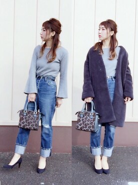 「JEANASIS（ジーナシス）のノーカラーコート」を使った、MIKUさん（レディース・158cm）の冬コーディネート